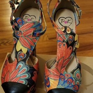 Paisley floral platform wedge shoes